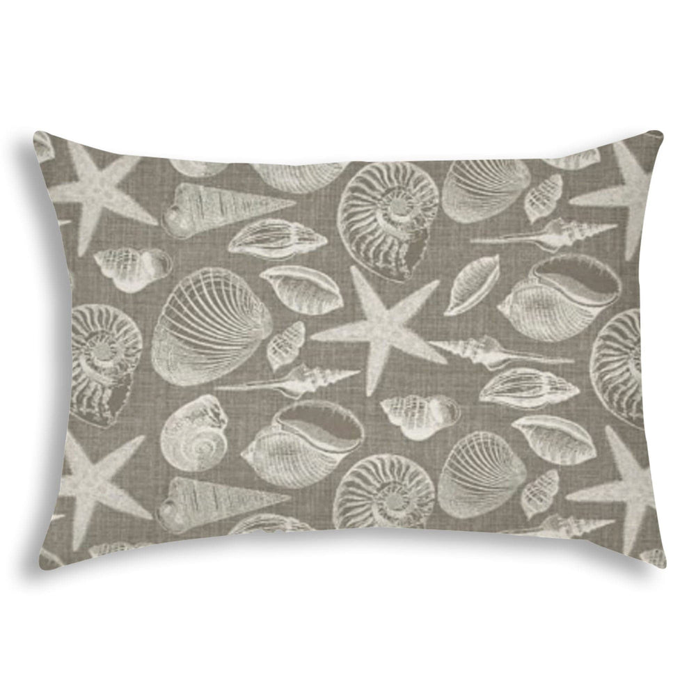 14" X 20" Cream And Gray Seashells Blown Seam Nautical Lumbar Indoor Outdoor Pillow - Homeroots - Flyclothing LLC