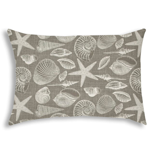 14" X 20" Cream And Gray Seashells Blown Seam Nautical Lumbar Indoor Outdoor Pillow - Homeroots
