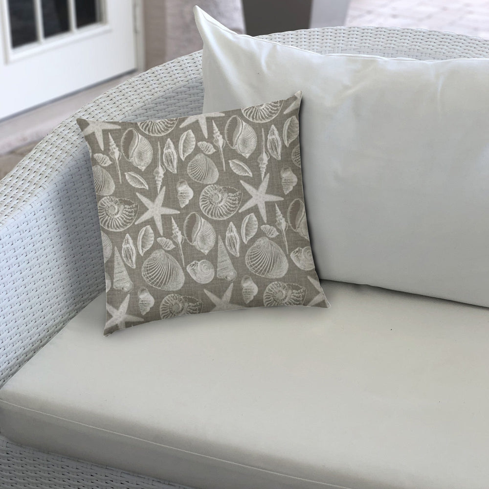 14" X 20" Cream And Gray Seashells Blown Seam Nautical Lumbar Indoor Outdoor Pillow - Homeroots - Flyclothing LLC