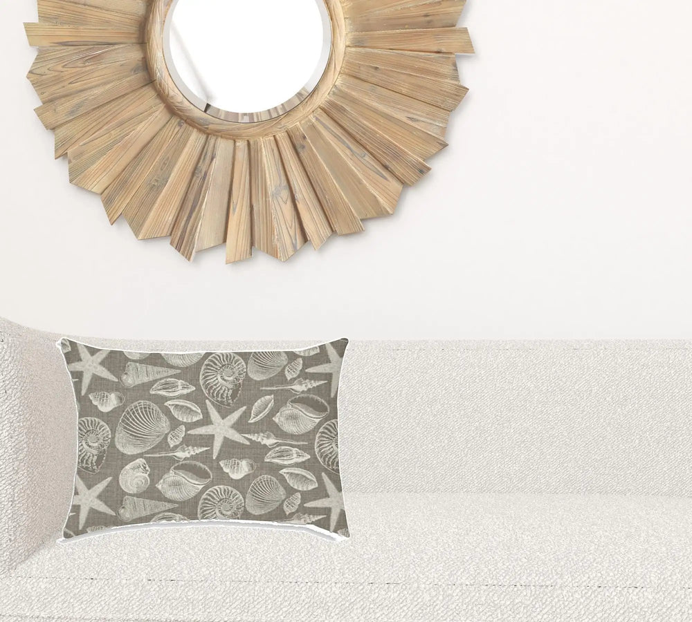 14" X 20" Cream And Gray Seashells Blown Seam Nautical Lumbar Indoor Outdoor Pillow - Homeroots - Flyclothing LLC