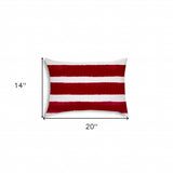 14" X 20" Hot White Blown Seam Striped Lumbar Indoor Outdoor Pillow - Homeroots - Flyclothing LLC