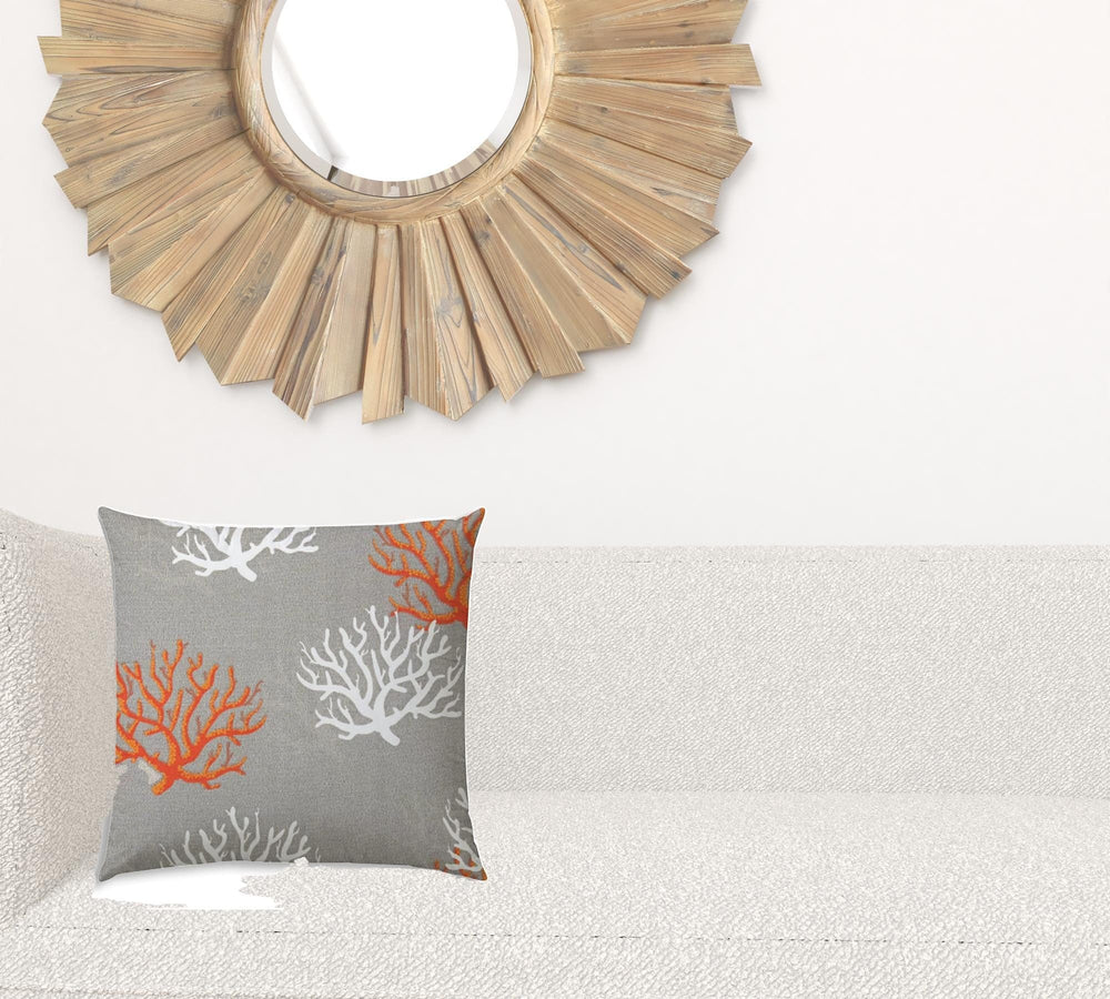 17" X 17" Gray And White Corals Blown Seam Coastal Lumbar Indoor Outdoor Pillow - Homeroots - Flyclothing LLC