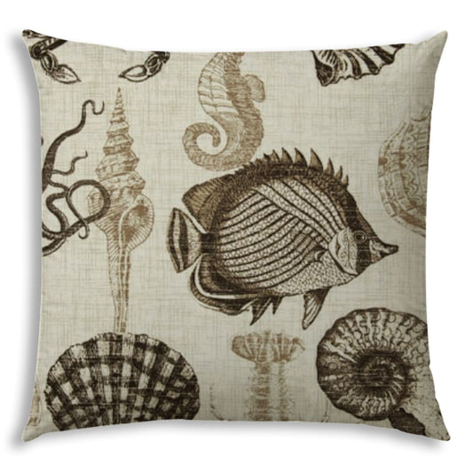 17" X 17" Brown And Natural Brown Fish Blown Seam Coastal Lumbar Indoor Outdoor Pillow - Homeroots