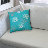 17" X 17" Aqua And White Corals Blown Seam Coastal Lumbar Indoor Outdoor Pillow - Homeroots - Flyclothing LLC