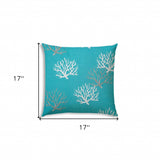 17" X 17" Aqua And White Corals Blown Seam Coastal Lumbar Indoor Outdoor Pillow - Homeroots - Flyclothing LLC