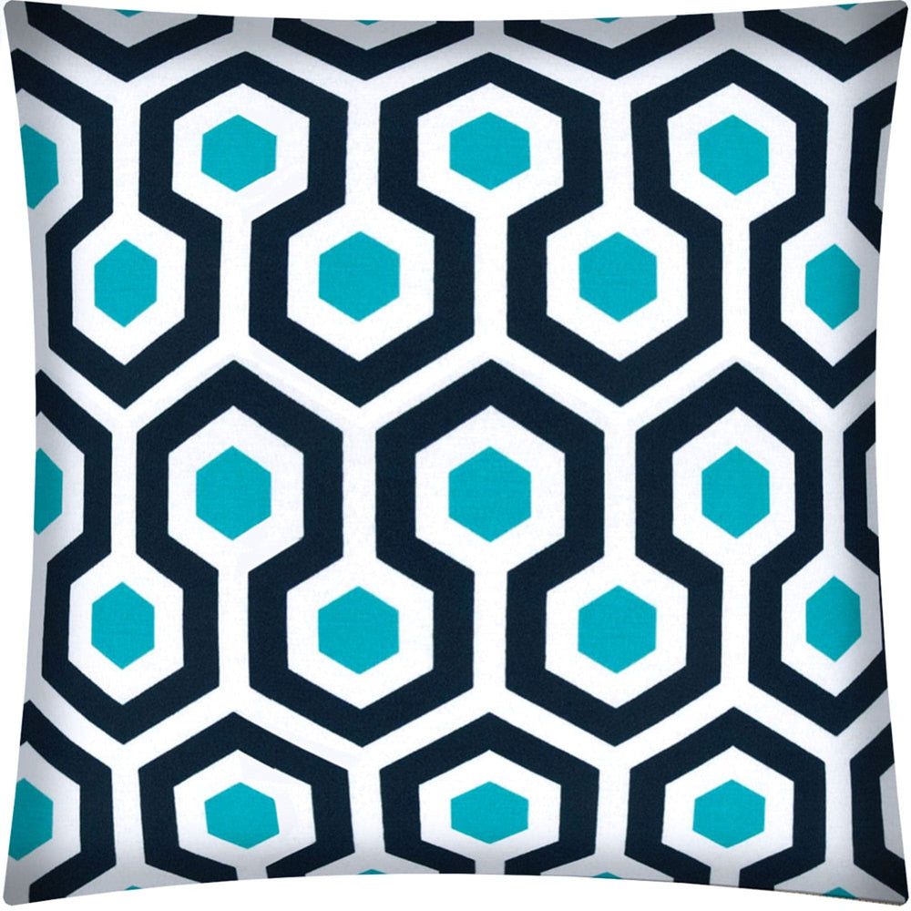 17" X 17" White And Aqua Blown Seam Geometric Lumbar Indoor Outdoor Pillow - Homeroots