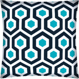 17" X 17" White And Aqua Blown Seam Geometric Lumbar Indoor Outdoor Pillow - Homeroots