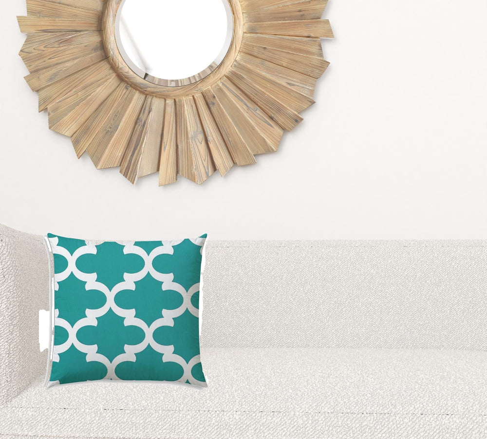 17" X 17" Turquoise And White Blown Seam Quatrefoil Lumbar Indoor Outdoor Pillow - Homeroots - Flyclothing LLC