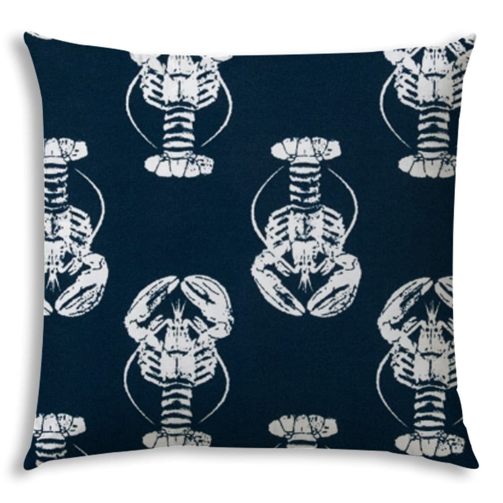 17" X 17" Navy Blue And White Lobster Blown Seam Coastal Lumbar Indoor Outdoor Pillow - Homeroots - Flyclothing LLC