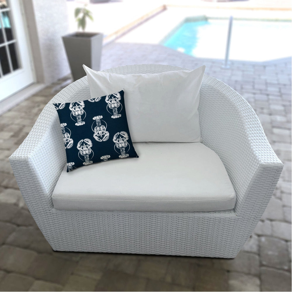17" X 17" Navy Blue And White Lobster Blown Seam Coastal Lumbar Indoor Outdoor Pillow - Homeroots - Flyclothing LLC