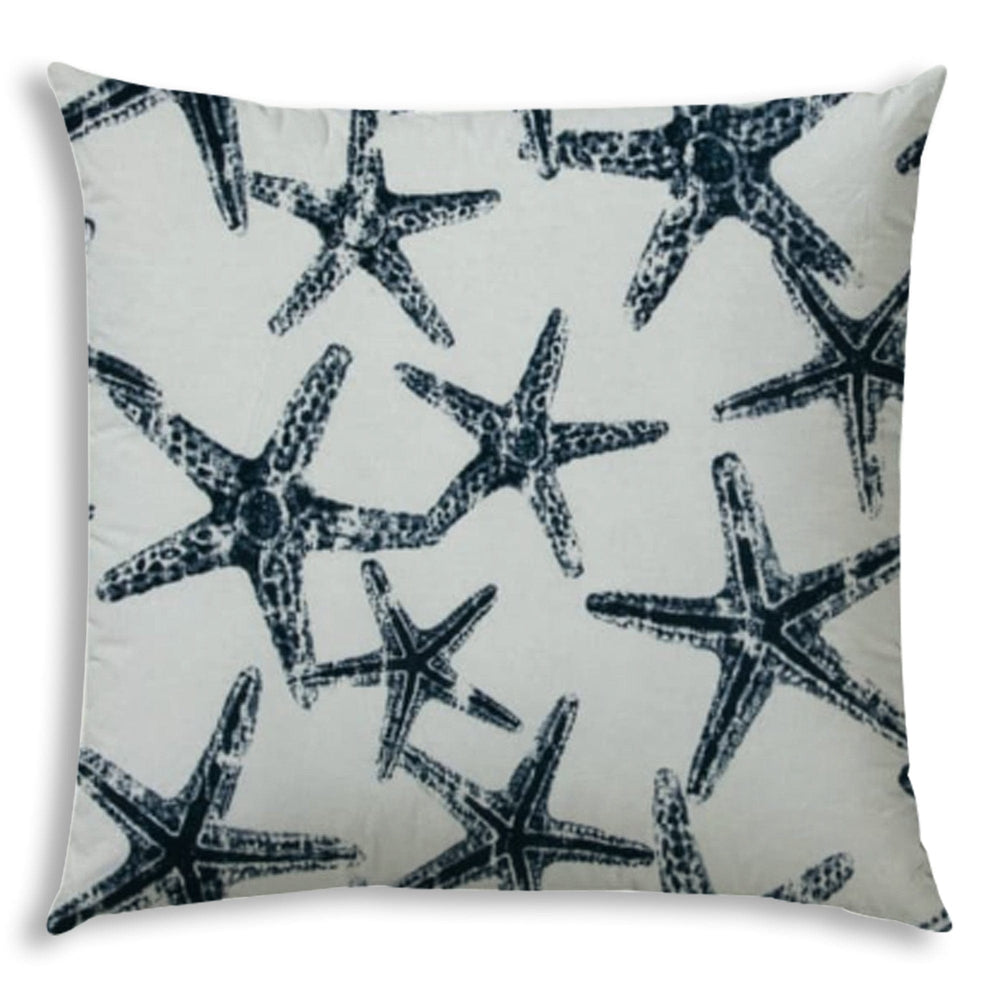 17" X 17" Navy Blue And White Starfish Blown Seam Coastal Lumbar Indoor Outdoor Pillow - Homeroots - Flyclothing LLC