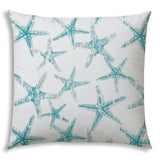17" X 17" Turquoise And White Starfish Blown Seam Coastal Lumbar Indoor Outdoor Pillow - Homeroots - Flyclothing LLC