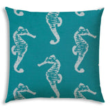 17" X 17" Turquoise And White Seahorse Blown Seam Coastal Lumbar Indoor Outdoor Pillow - Homeroots - Flyclothing LLC