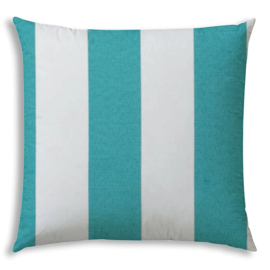 17" X 17" Turquoise And White Blown Seam Striped Lumbar Indoor Outdoor Pillow - Homeroots
