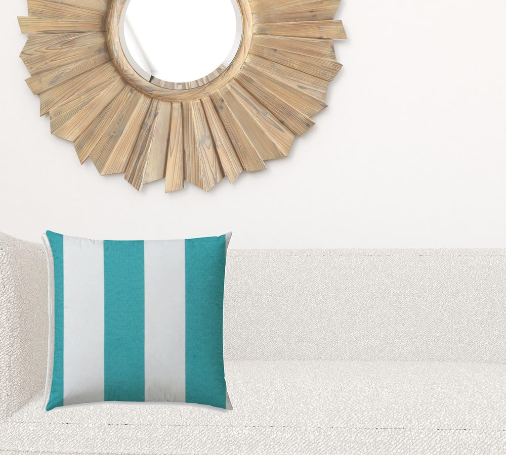 17" X 17" Turquoise And White Blown Seam Striped Lumbar Indoor Outdoor Pillow - Homeroots - Flyclothing LLC