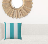 17" X 17" Turquoise And White Blown Seam Striped Lumbar Indoor Outdoor Pillow - Homeroots - Flyclothing LLC