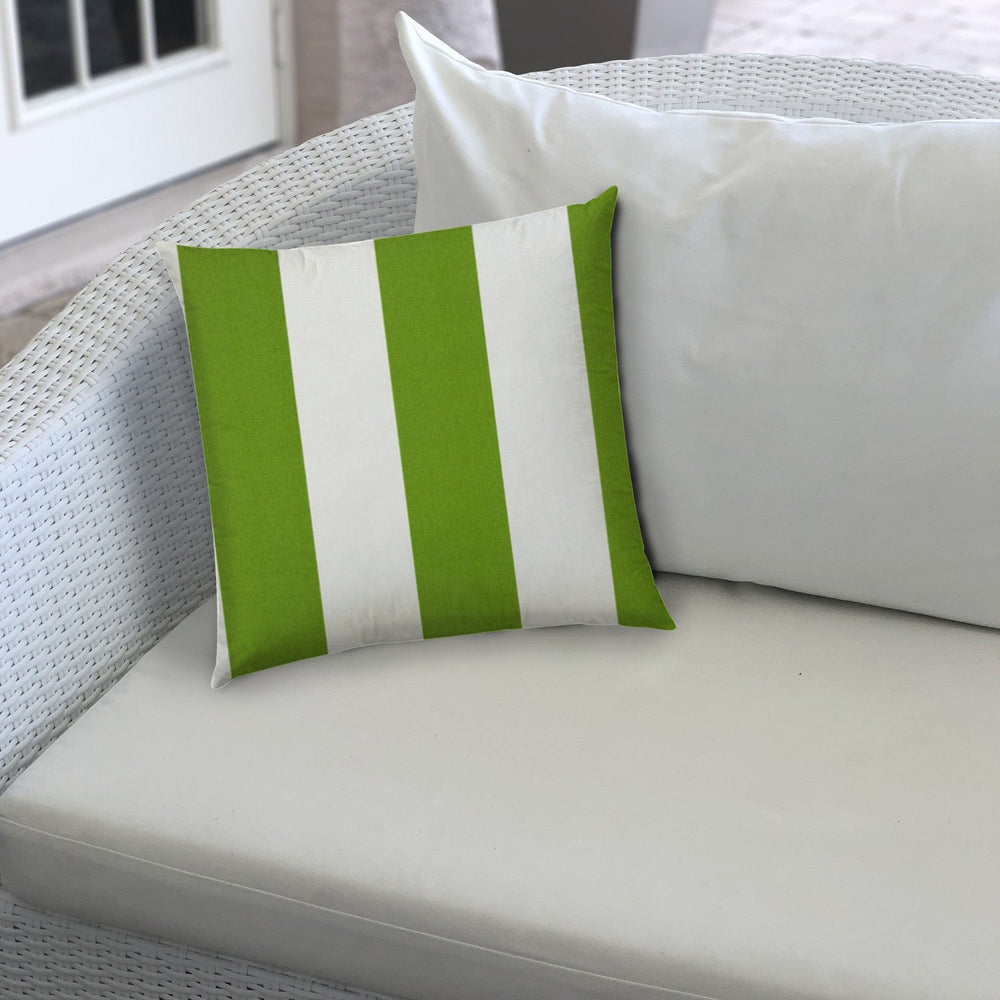 17" X 17" Green And Ivory Blown Seam Striped Lumbar Indoor Outdoor Pillow - Homeroots - Flyclothing LLC