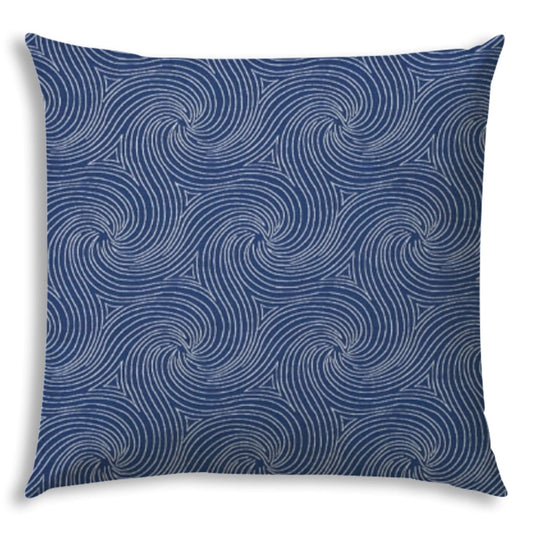 17" X 17" Blue And White Blown Seam Swirl Lumbar Indoor Outdoor Pillow - Homeroots