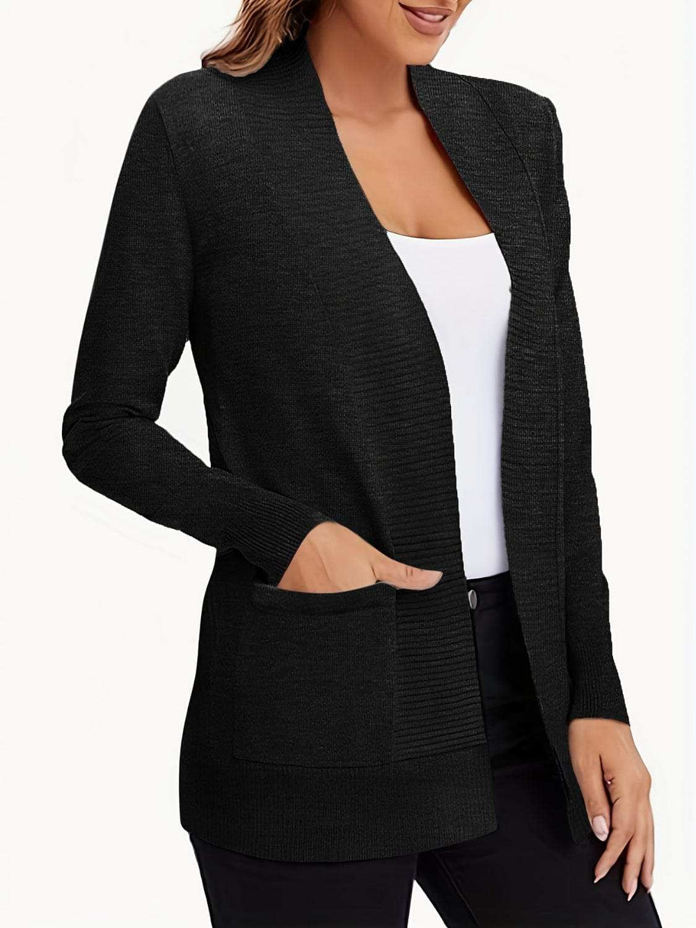 Open Front Long Sleeve Sweater Cardigan - Trendsi - Flyclothing LLC
