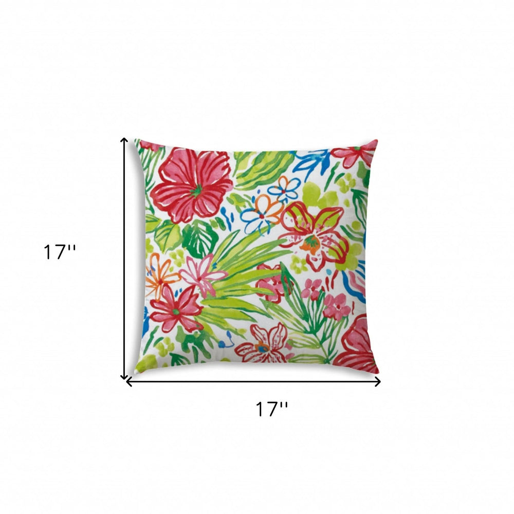 17" X 17" White And Green Blown Seam Floral Lumbar Indoor Outdoor Pillow - Homeroots - Flyclothing LLC