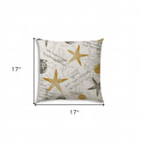 17" Beige and Gold Starfish Coastal Indoor Outdoor Throw Pillow - Homeroots - Flyclothing LLC