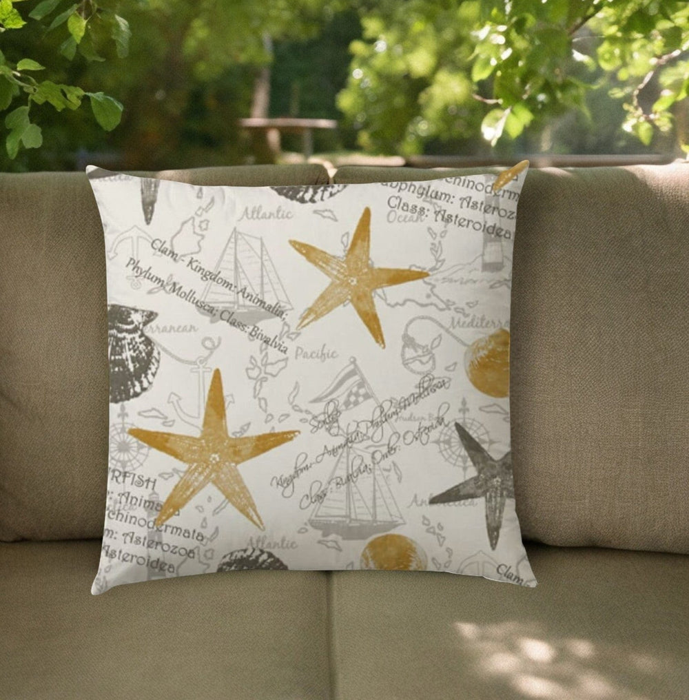 17" Beige and Gold Starfish Coastal Indoor Outdoor Throw Pillow - Homeroots - Flyclothing LLC