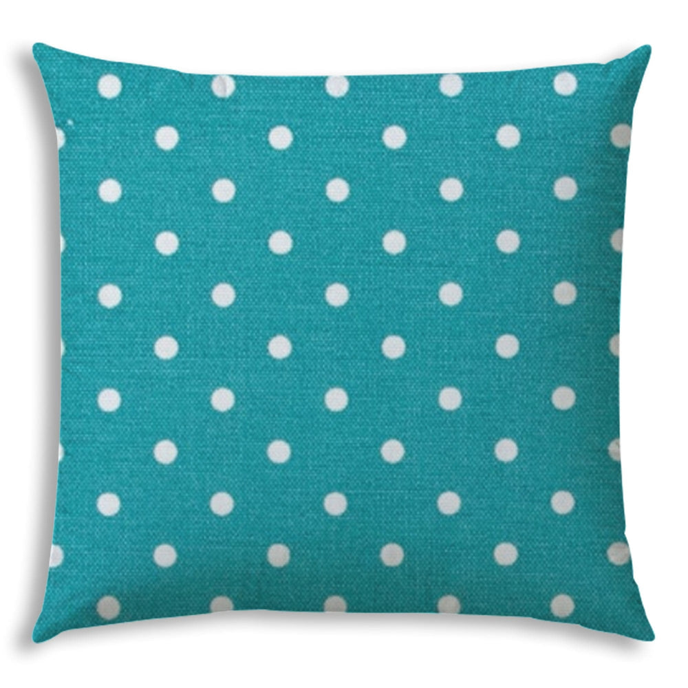17" X 17" Turquoise Blown Seam Polka Dots Lumbar Indoor Outdoor Pillow - Homeroots - Flyclothing LLC