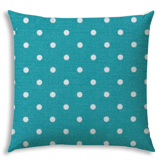 17" X 17" Turquoise Blown Seam Polka Dots Lumbar Indoor Outdoor Pillow