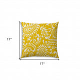 17" Yellow and White Paisley Indoor Outdoor Throw Pillow