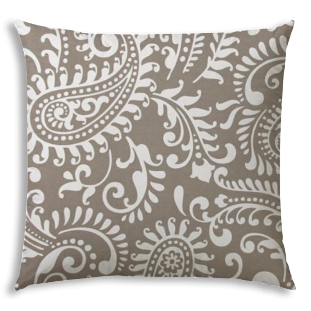 17" X 17" Taupe And White Blown Seam Paisley Lumbar Indoor Outdoor Pillow - Homeroots - Flyclothing LLC