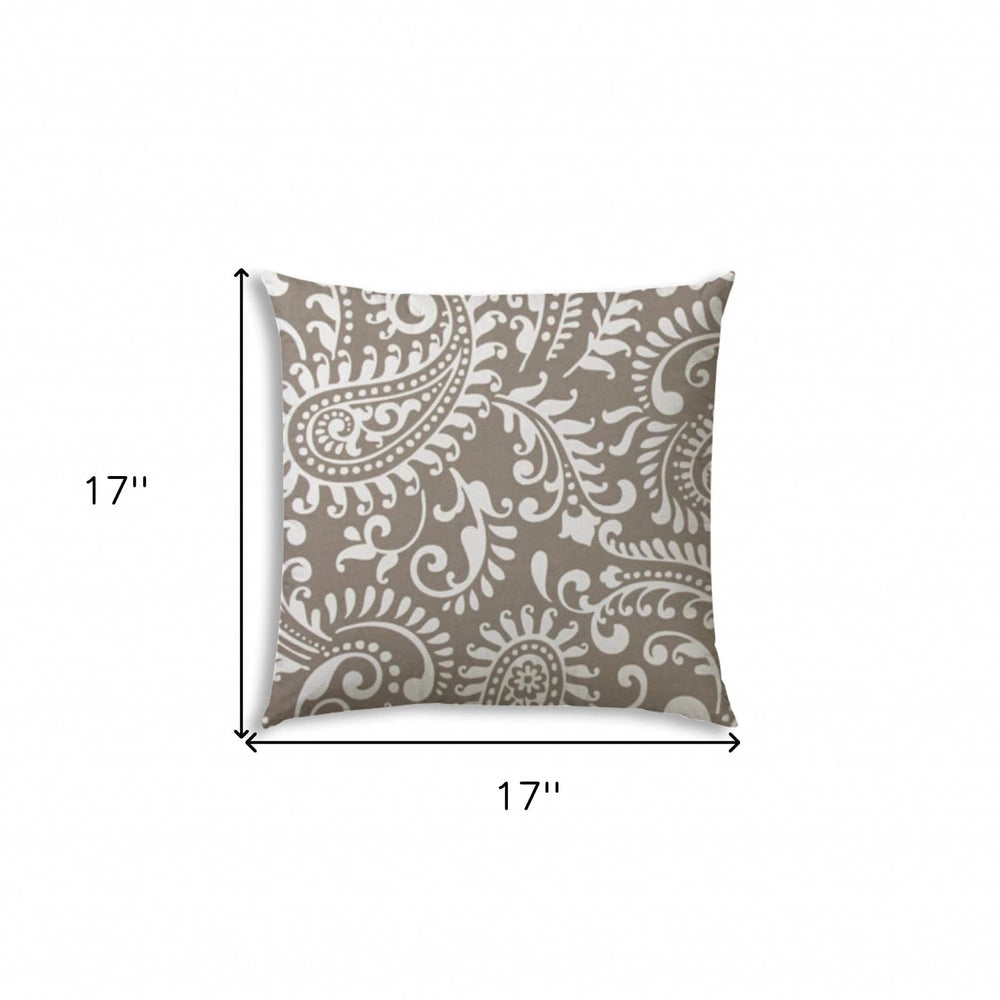 17" X 17" Taupe And White Blown Seam Paisley Lumbar Indoor Outdoor Pillow - Homeroots - Flyclothing LLC