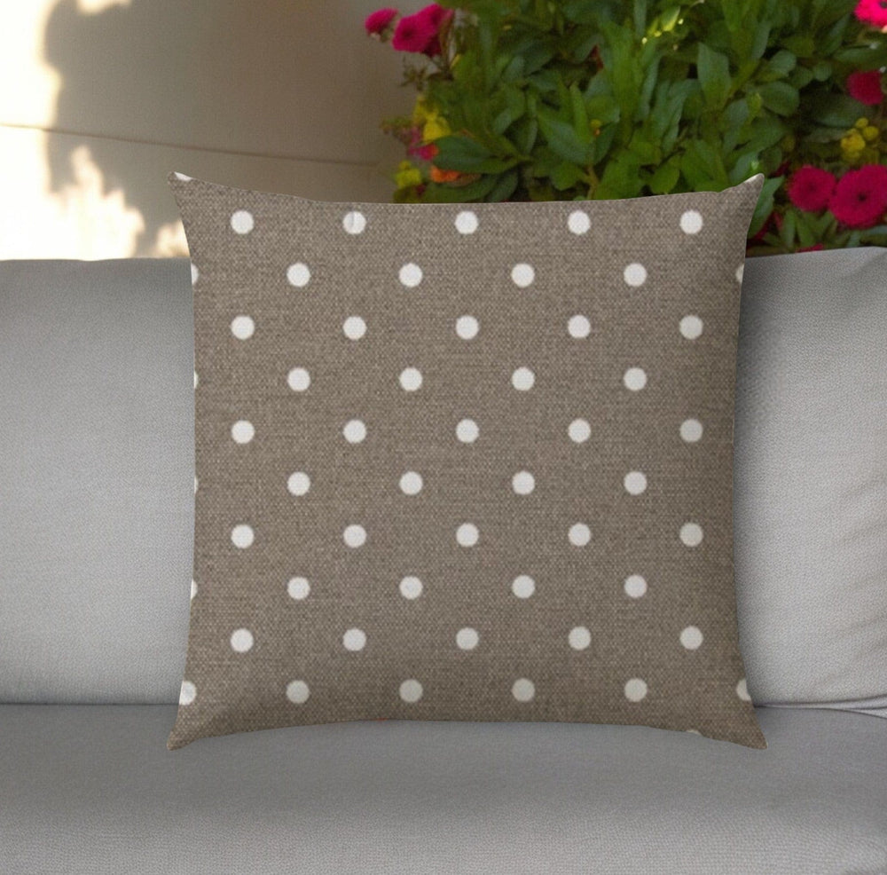 17" Taupe and White Polka Dots Indoor Outdoor Throw Pillow - Homeroots - Flyclothing LLC