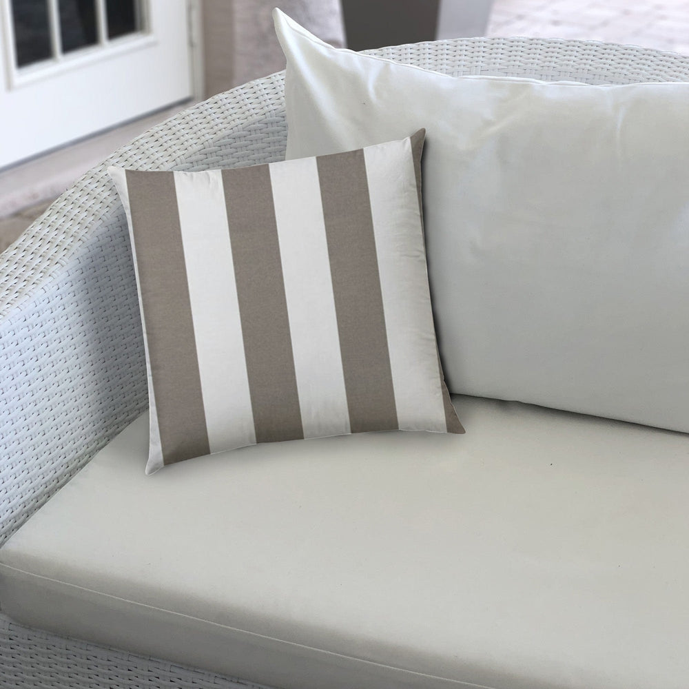 17" X 17" Taupe And Ivory Blown Seam Striped Lumbar Indoor Outdoor Pillow - Homeroots - Flyclothing LLC