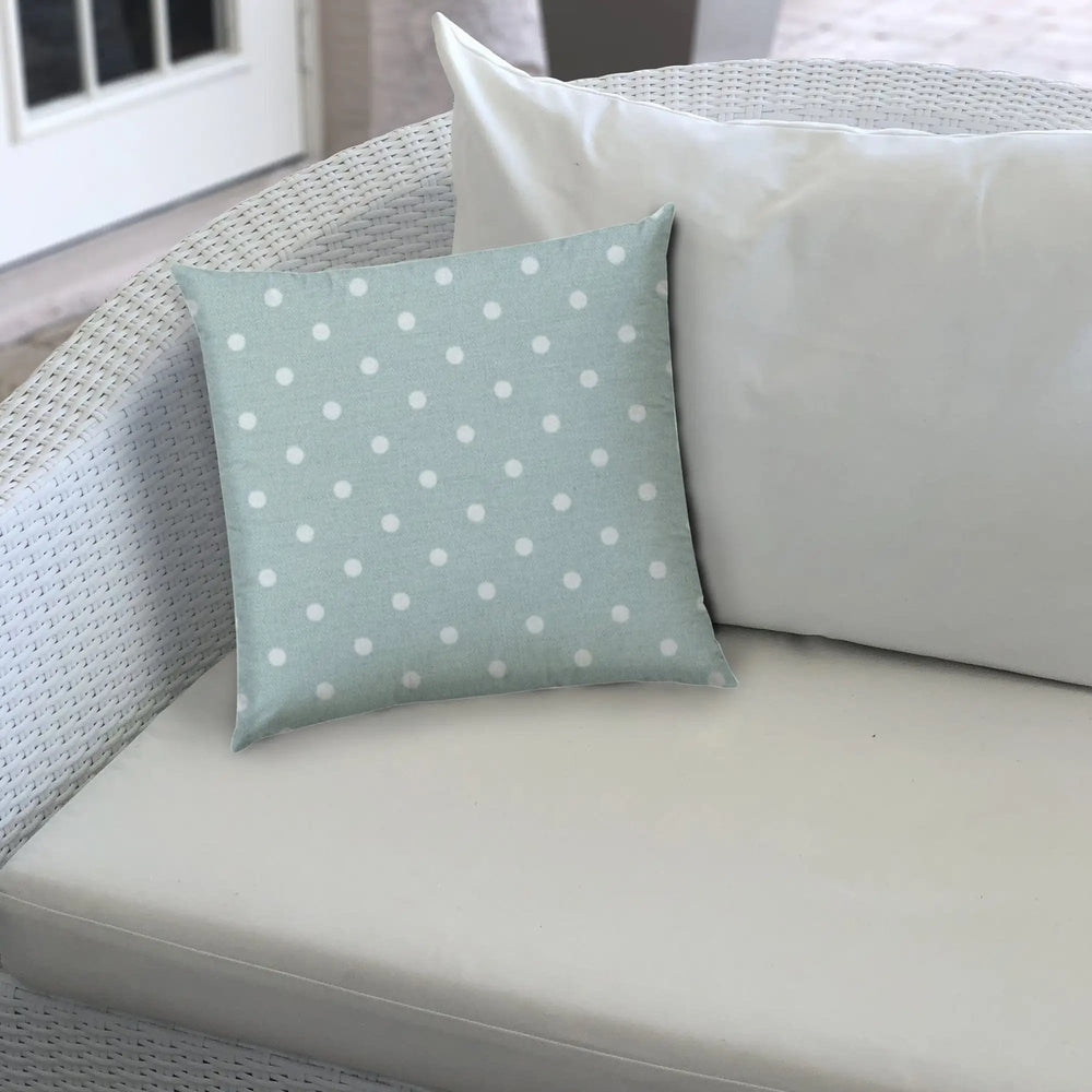 17" Sea Green Polka Dots Indoor Outdoor Throw Pillow - Homeroots - Flyclothing LLC
