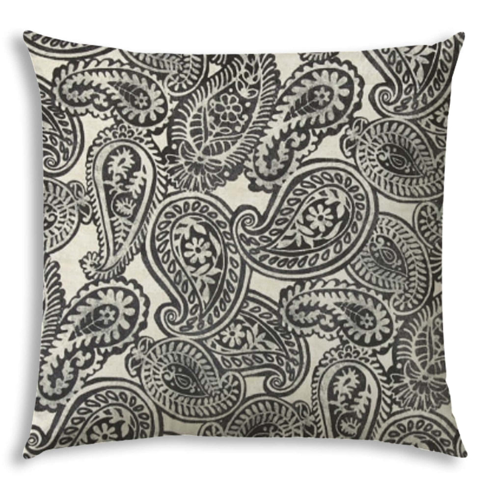 17" X 17" Gray And Cream Blown Seam Paisley Lumbar Indoor Outdoor Pillow - Homeroots - Flyclothing LLC