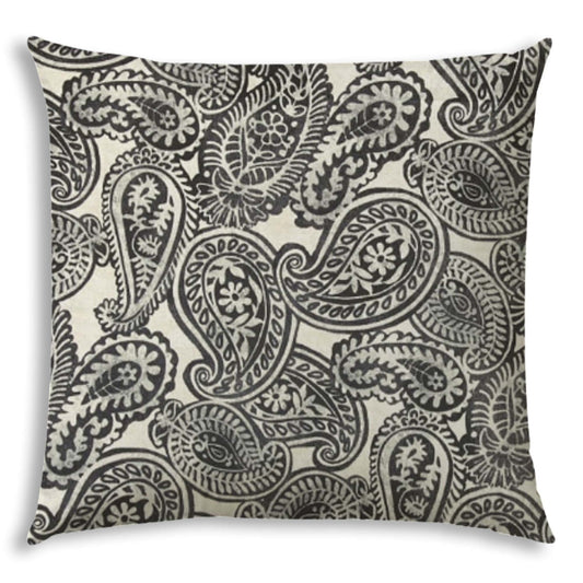 17" X 17" Gray And Cream Blown Seam Paisley Lumbar Indoor Outdoor Pillow - Homeroots