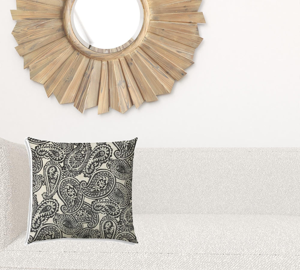17" X 17" Gray And Cream Blown Seam Paisley Lumbar Indoor Outdoor Pillow - Homeroots - Flyclothing LLC
