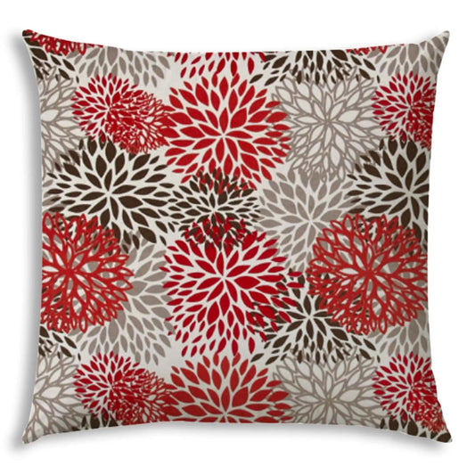 17" X 17" Red And White Blown Seam Floral Lumbar Indoor Outdoor Pillow - Homeroots