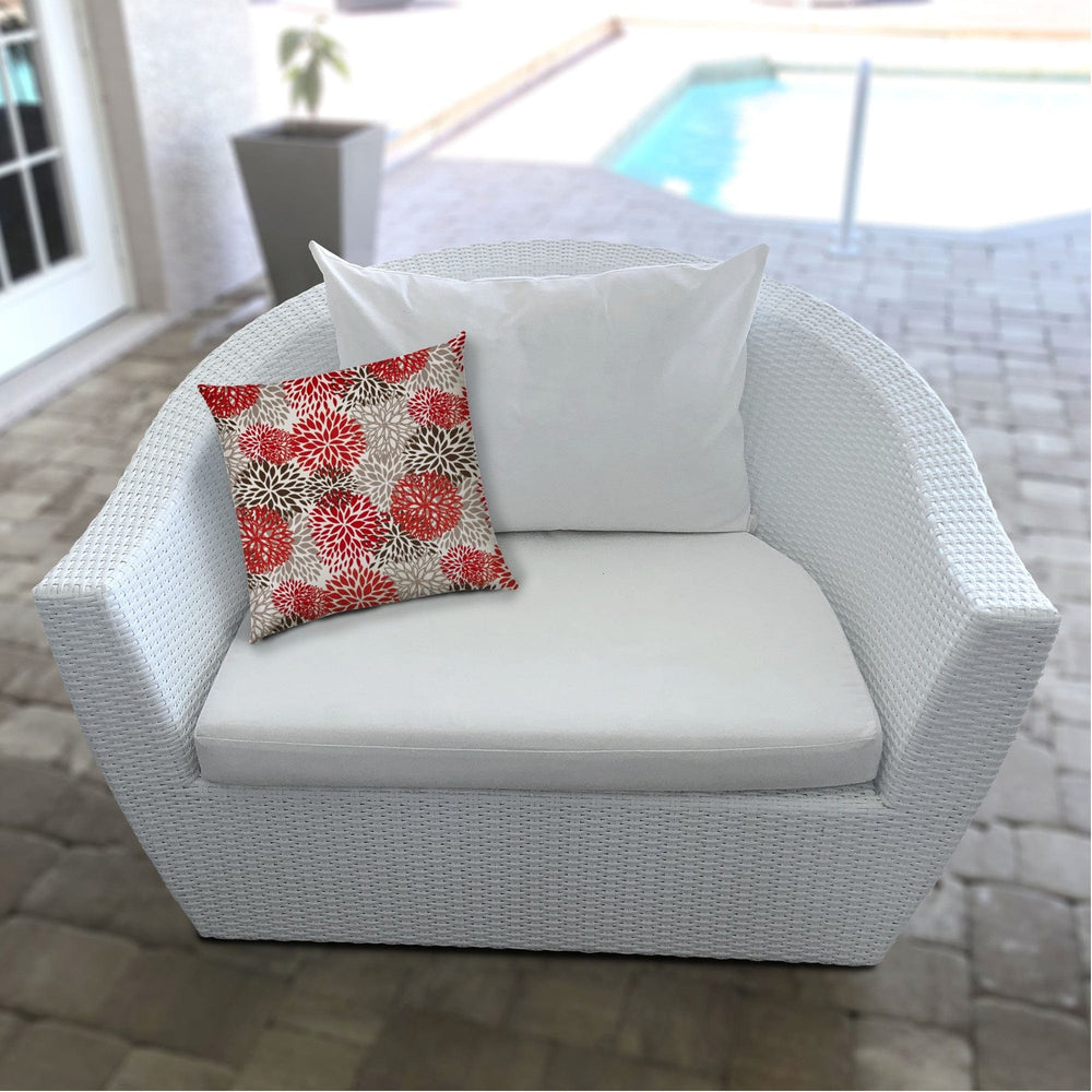17" X 17" Red And White Blown Seam Floral Lumbar Indoor Outdoor Pillow - Homeroots - Flyclothing LLC