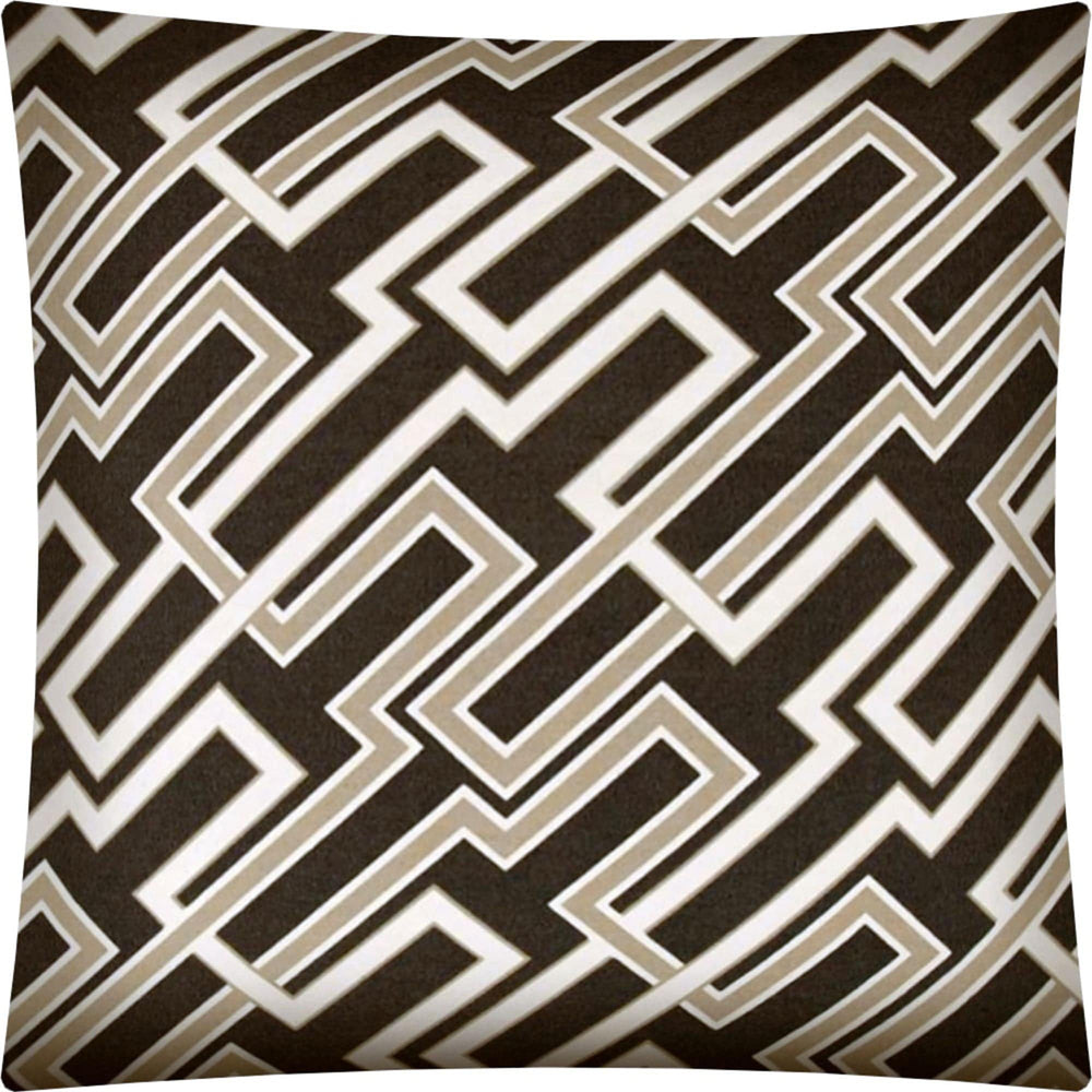 17" X 17" Taupe And Chocolate Blown Seam Trellis Lumbar Indoor Outdoor Pillow - Homeroots