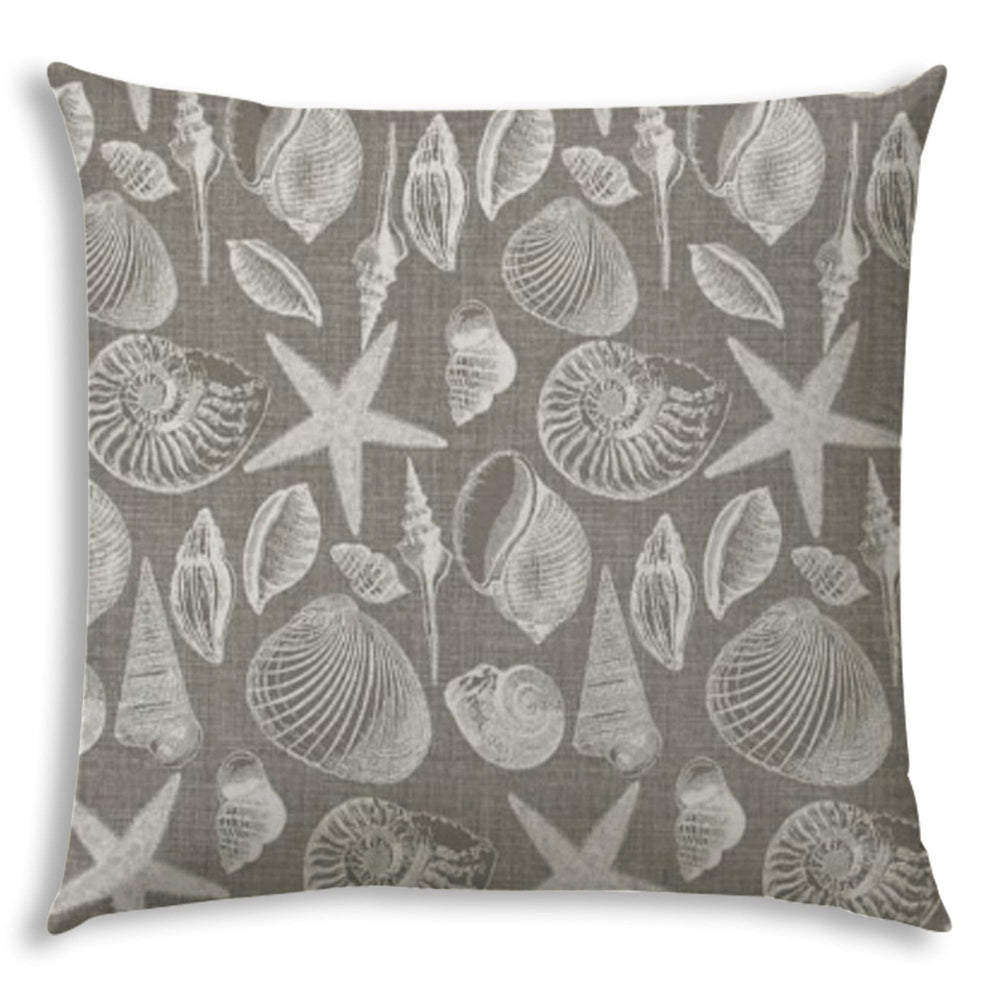 17" X 17" Cream And Gray Seashells Blown Seam Nautical Throw Indoor Outdoor Pillow - Homeroots - Flyclothing LLC