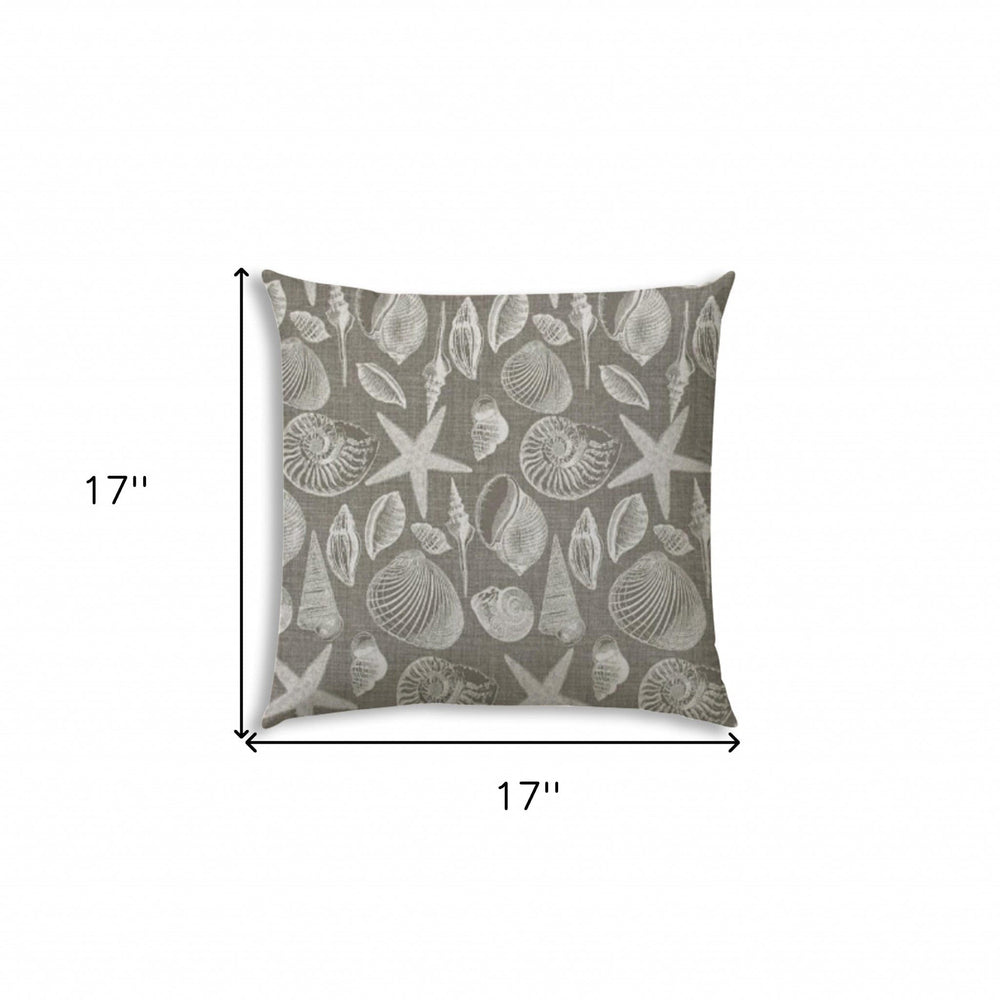 17" X 17" Cream And Gray Seashells Blown Seam Nautical Throw Indoor Outdoor Pillow - Homeroots - Flyclothing LLC