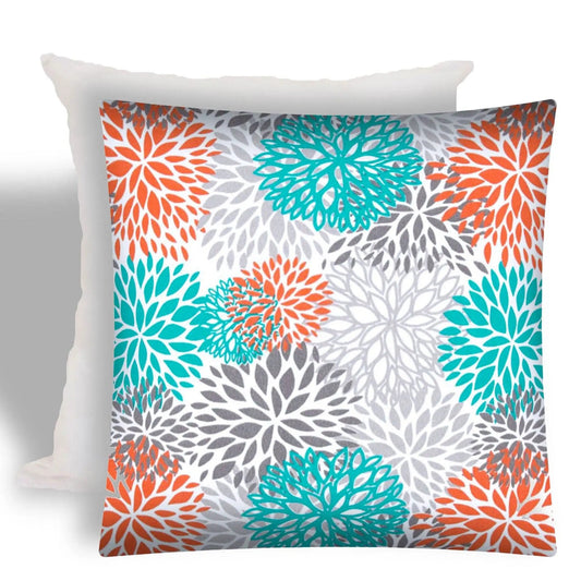 17" X 17" Orange And White Zippered Floral Throw Indoor Outdoor Pillow - Homeroots