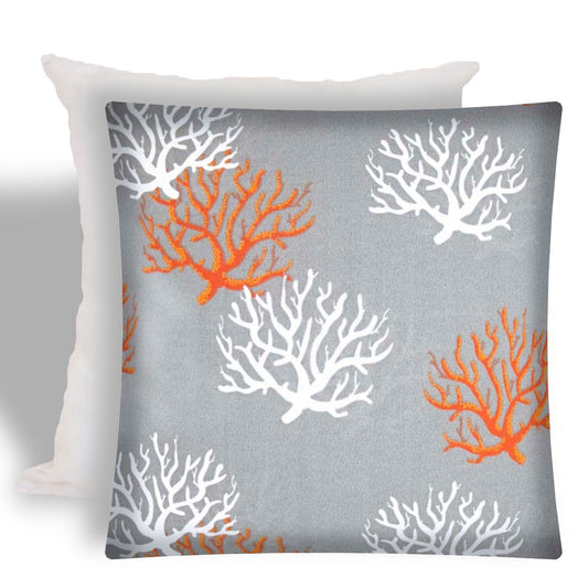 17" X 17" Gray And White Corals Zippered Coastal Throw Indoor Outdoor Pillow - Homeroots