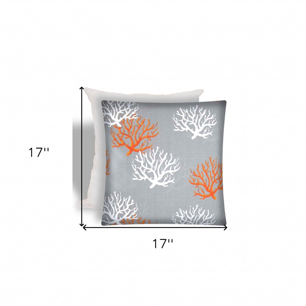 17" X 17" Gray And White Corals Zippered Coastal Throw Indoor Outdoor Pillow - Homeroots - Flyclothing LLC