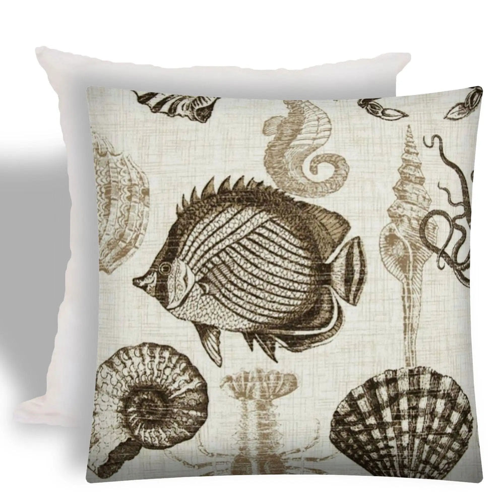 17" X 17" Brown And Natural Brown Fish Zippered Coastal Throw Indoor Outdoor Pillow - Homeroots - Flyclothing LLC