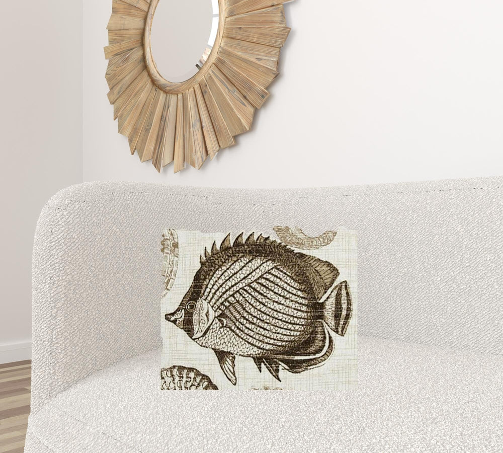 17" X 17" Brown And Natural Brown Fish Zippered Coastal Throw Indoor Outdoor Pillow - Homeroots - Flyclothing LLC