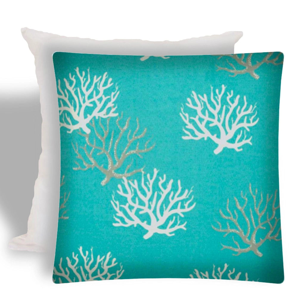 17" X 17" Aqua And White Corals Zippered Coastal Throw Indoor Outdoor Pillow - Homeroots - Flyclothing LLC