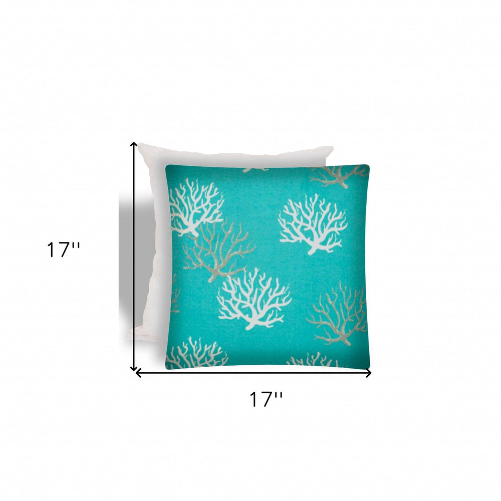 17" X 17" Aqua And White Corals Zippered Coastal Throw Indoor Outdoor Pillow - Homeroots - Flyclothing LLC