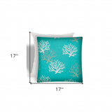 17" X 17" Aqua And White Corals Zippered Coastal Throw Indoor Outdoor Pillow - Homeroots - Flyclothing LLC